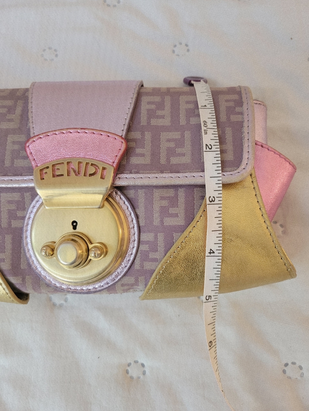 Fendi Vintage 2004 Zucchino Canvas Compilation Bag - Pink & Gold Metallic Borsa - Picture 9 of 13